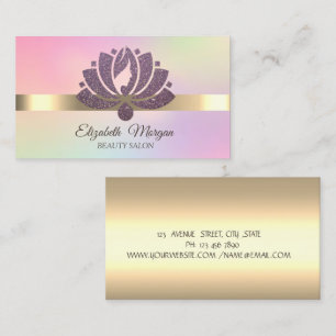 Elegant Glitter Lotus Flower Makeup Holographic Visitekaartje