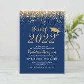 Elegant Glitter Navy Blue Gold Pet Afstuderen Kaart (Staand voorkant)