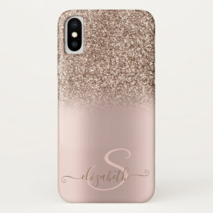 Elegant Glitter Ombre Roze Gouden Monogram iPhone X Hoesje