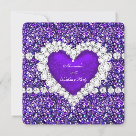 Elegant Glitter Paars Heart Birthday Party Kaart (Voorkant)