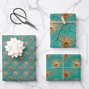 Elegant Glitter Peacock-feaderpatroon  Inpakpapier Vel