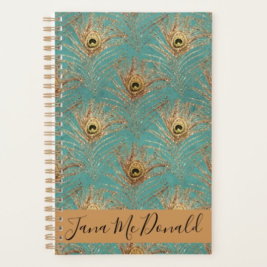 Elegant Glitter Peacock Feathers Gepersonaliseerd Planner (Voorkant)