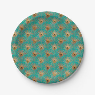 Elegant Glitter Peacock Feathers Patroon Papieren Bordje