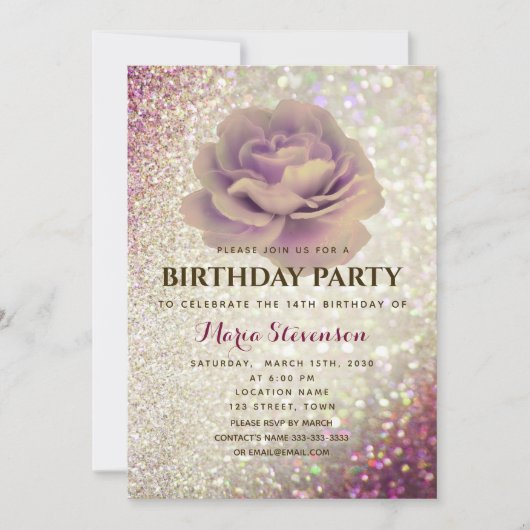Elegant Glitter Pink Birthday Uitnodiging (Voorkant)