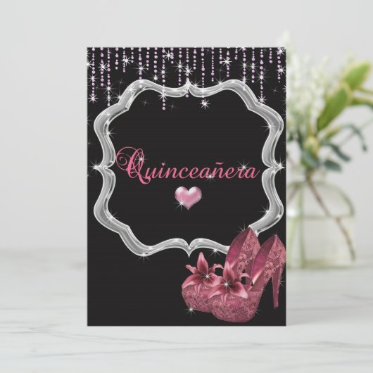 Elegant, Glitter, Quinceanera Uitnodiging (Staand voorkant)