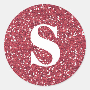 Elegant Glitter Red Monogram Envelope Seal Ronde Sticker