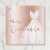 Elegant glitter roos gold met jurk quinceañera bedankjes labels (Voorkant)