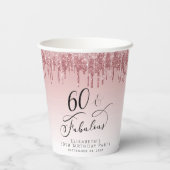 Elegant Glitter Roos Goud Roze 60ste Verjaardagsfe Papieren Bekers (Achterkant)