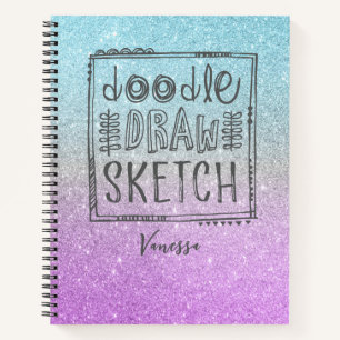 Elegant Glitter Sketchbook Paars Blue Notitieboek