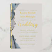 Elegant Glitter Stof Blauw Goud Folie Uitnodiging (Voorkant)