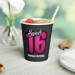 Elegant Glitter Sweet 16 Birthday Specialized Papieren Bekers
