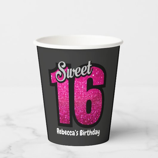 Elegant Glitter Sweet 16 Birthday Specialized Papieren Bekers (Voorkant)