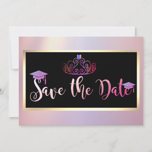 Elegant Glitter, Tiara Afstuderen sparen de Datum Save The Date (Voorkant)