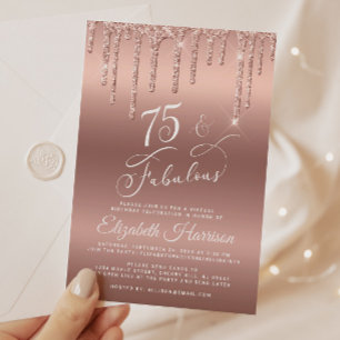 Elegant Glitter Virtueel 75ste Verjaardagsfeestje  Kaart