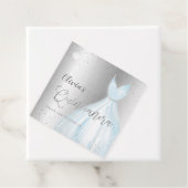 Elegant glitter zilverblauw quinceañera bedankjes labels (In situ)