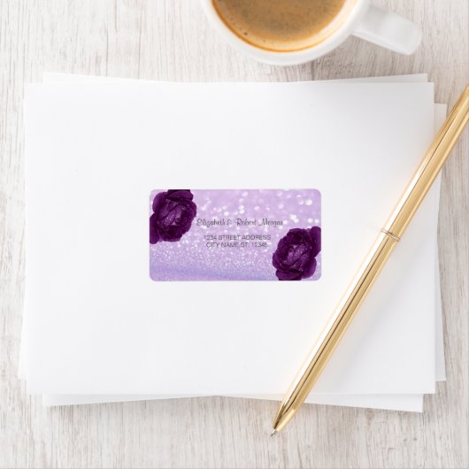 Elegant Glittery Bokeh, Rozen Weddenschap Label (Insitu)