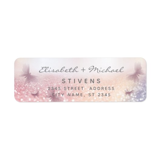 Elegant glittery butterfly script bruiloft label (Voorkant)