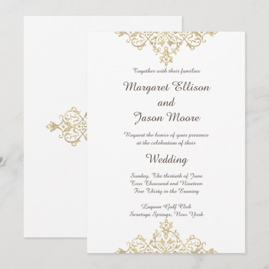 Elegant, Glittery Golden Wedding Invitation Kaart (Voorkant / Achterkant)