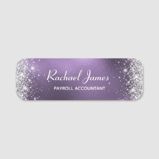 Elegant Glittery Paarse Folie Naam Tag