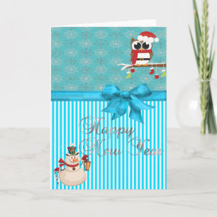Elegant, Glittery Silver Snowflakes, Snowman, Owl Feestdagen Kaart