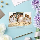 Elegant Gold 3 foto bruiloft Bewaar de datum Acryl Uitnodigingen (Insitu (Huwelijk))