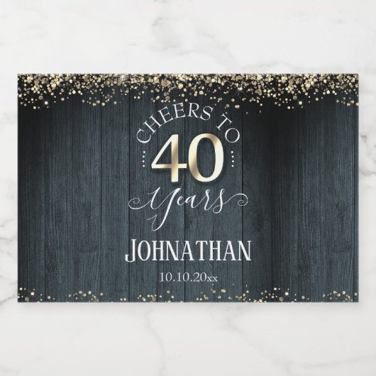 Elegant Gold 40th Birthday Scriptt Likeurfles Etiket (Enkel label)