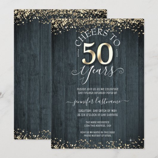 Elégant Gold 50e Anniversaire Invitation officiell (Devant / Derrière)