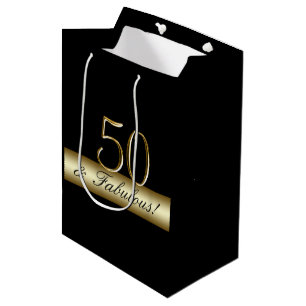Elegant Gold 50th Birthday 50 en Fabulous Medium Cadeauzakje