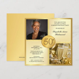 Elegant Gold 50th Birthday Party Photo Invitations Kaart