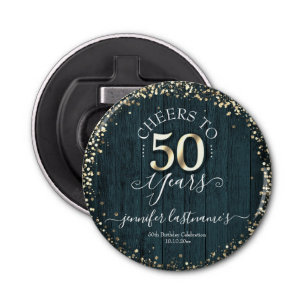 Elegant Gold 50th Birthday Script Button Flesopener