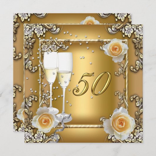 Elegant Gold 50th Wedding Jubileum Party Kaart (Voorkant / Achterkant)