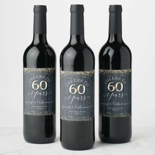 Elegant Gold 60th Birthday Script Wine Label Wijn Etiket (Flessen)
