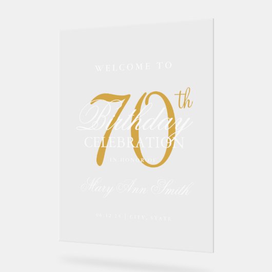 Elégant Gold 70th Birthday Party Welcome (Angle)
