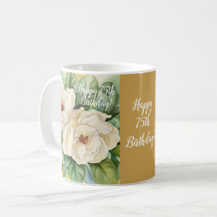 Elegant Gold 75th Birthday Floral Magnolia Name Koffiemok