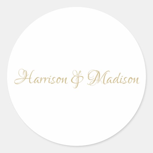 Elegant Gold aangepaste script namen bruiloftsfavo Ronde Sticker (Voorkant)
