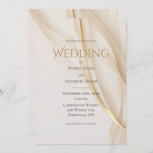 Elegant Gold Abstract Modern Wedding Uitnodiging (Voorkant / Achterkant)