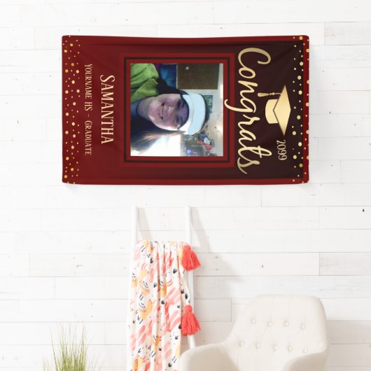 Elegant Gold Afstuderen Class of 2022 Photo Spandoek (Insitu)