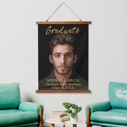 Elegant Gold Afstuderen verticale foto Hangend Wandkleed (Woonkamer)