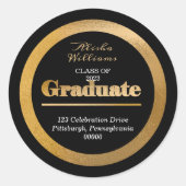 Elegant Gold Afstuderen zwart retouradres Ronde Sticker (Voorkant)