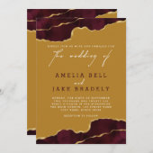 Elegant Gold Agate Burgundy Wedding Invitation Kaart (Voorkant / Achterkant)