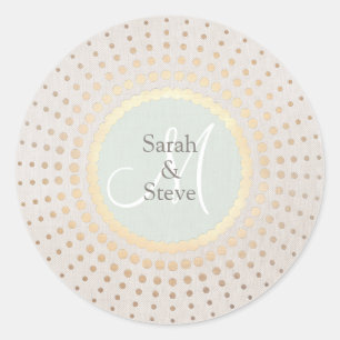 Elegant Gold and beige Wedding Name Round Ronde Sticker