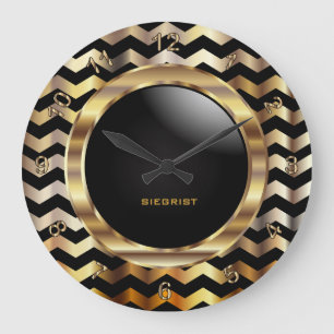 Elegant Gold and Black Chevron Design Grote Klok