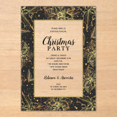 Elegant Gold and Black Floral Christmas Party Acryl Uitnodigingen (Voorkant)