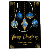 Elegant Gold and Blue Ornament Christmas Medium Cadeauzakje (Voorkant)