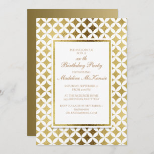 Elegant Gold and White Birthday Party Invitation Kaart