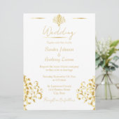 Elegant Gold and White Damask Wedding Invitation (Debout devant)
