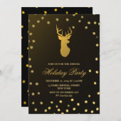 Elegant Gold Antler Gold Confetti Holiday Party Kaart (Voorkant / Achterkant)