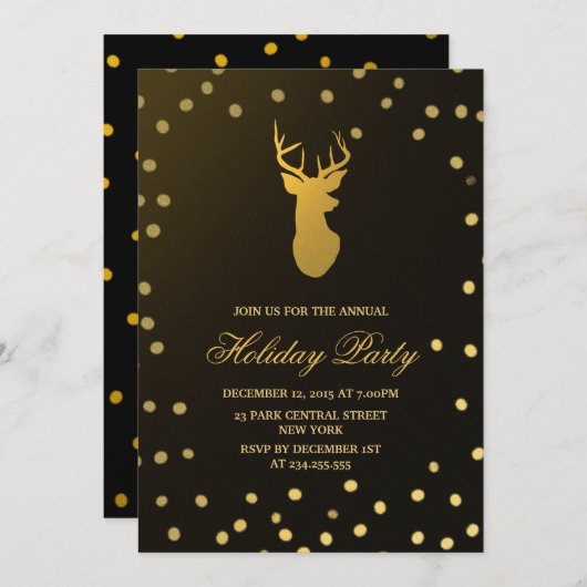 Elegant Gold Antler Gold Confetti Holiday Party Kaart (Voorkant / Achterkant)