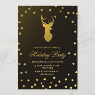 Elegant Gold Antler Gold Confetti Holiday Party Kaart