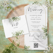 Elegant Gold Arch Greenery Floral QR Code Weddensc All In One Uitnodiging
